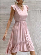 Stunncal Fashion Casual Solid Split Joint V Neck Irregular Dresses