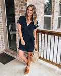 Stunncal Knot V Neck Short Sleeve Mini Dress