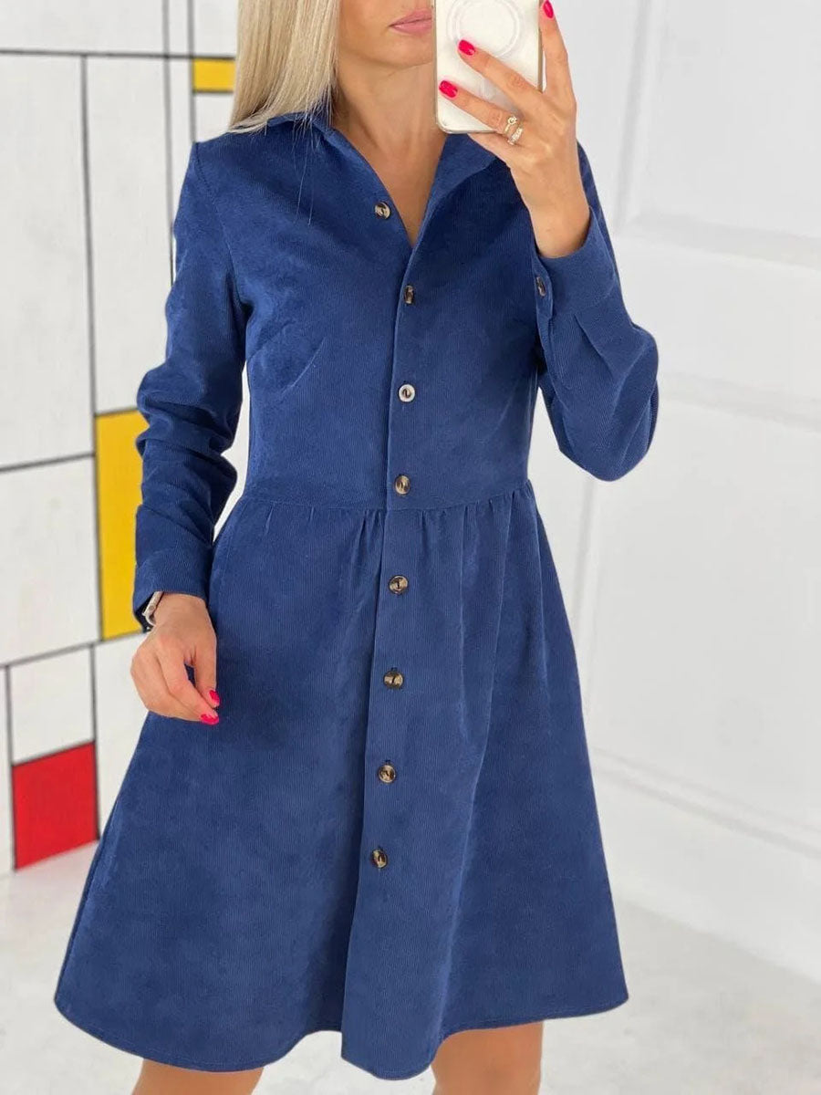 Stunncal Single-Breasted Long-Sleeved Dress(4 colors)