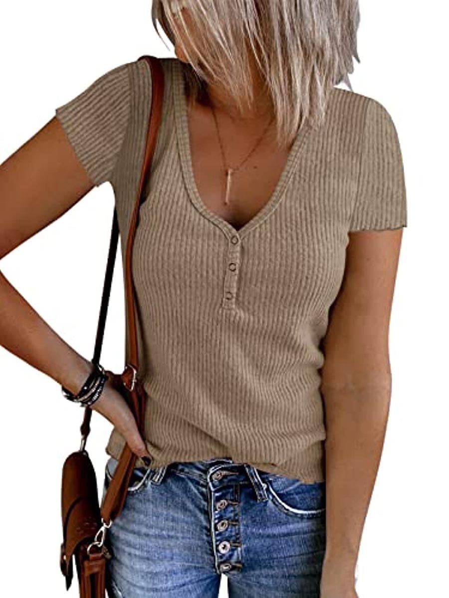 Stunncal Solid Color V-Neck Short Sleeve T-Shirt(7 colors)