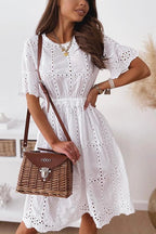 Stunncal Hollow O Neck Flares Sleeve Dress