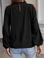 Stunncal Round neck off-shoulder chiffon shirt